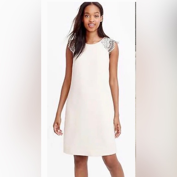 J Crew lace cap sleeve Beige sheath dress size 6 has pockets